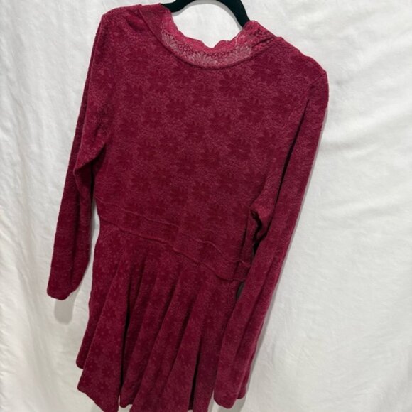 Free People Boho Lace Trim Deep V Fit & Flare Dress Velvet Burnout Pockets Fall - Picture 10 of 16